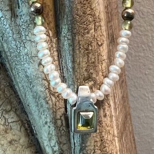 MIGNON FAGET 925 16” Pearl Necklace with Meridian Pendant